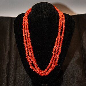 Natural Coral Necklace 18" 3 Strand